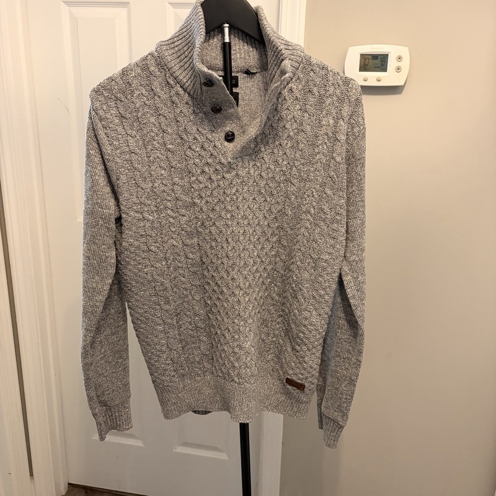 Buffalo David Bitton Men's Watcher Jute Mix Mock Neck Button Pullover Sweater